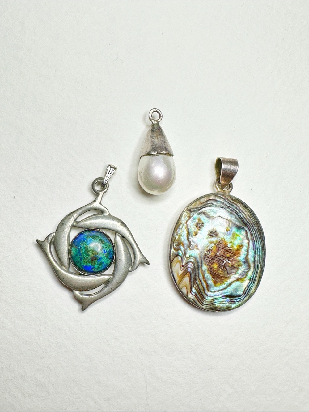Azurite Pearl Abalone Shell Pendant Curated Ocean Lover Trio Lot